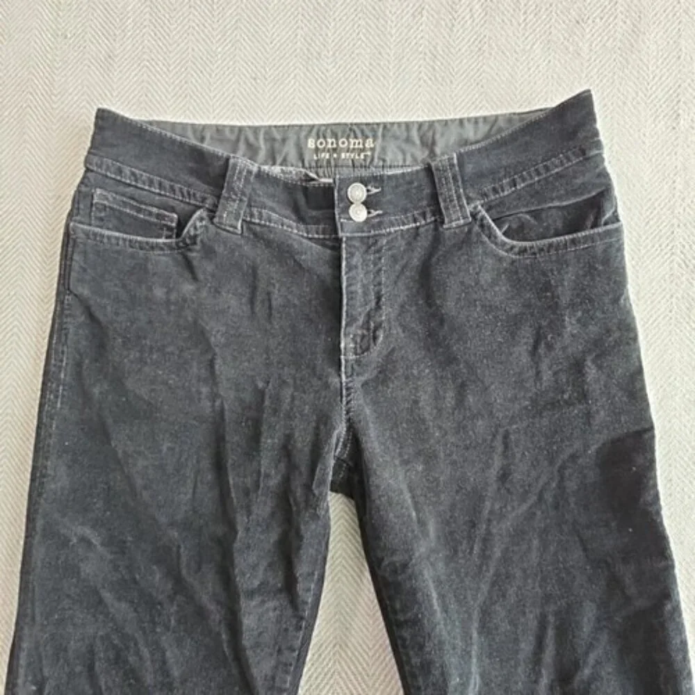 Sonoma Corduroy Pants Women's 10 Average (34x32) Black Boot Cut Brown Flap‎ Pkt